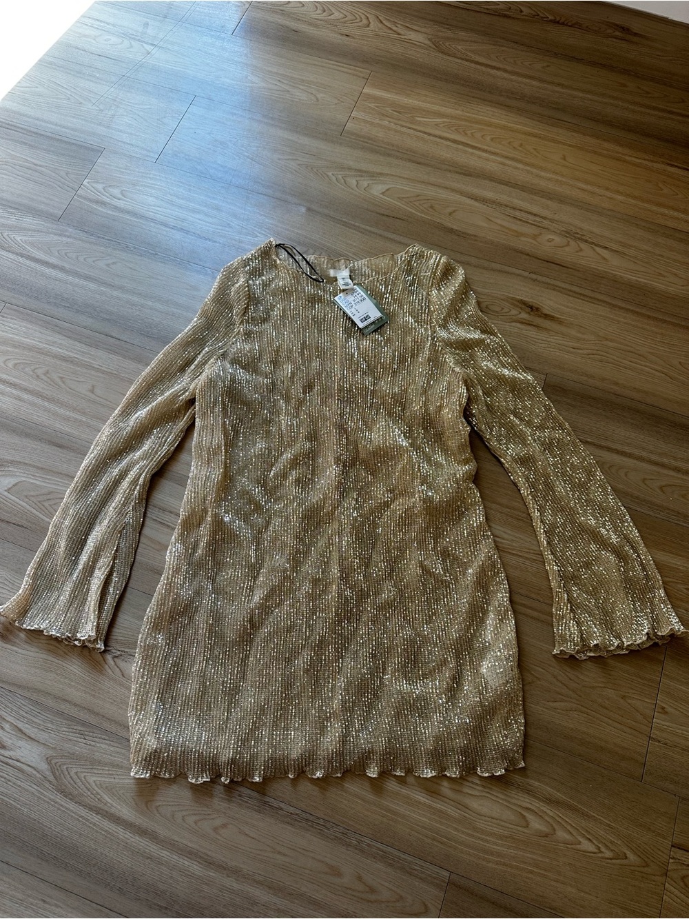 H&M Metallic Gold Long Sleeve Knit Mini Dress